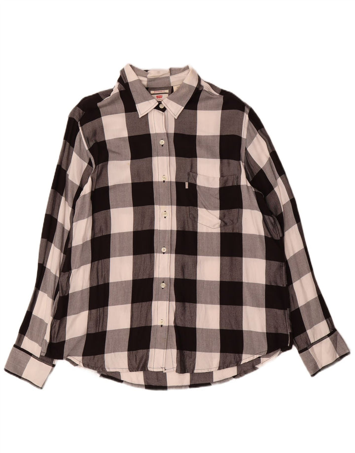Levi's Camisa de franela Boyfriend para mujer UK 46 Large Black Gingham