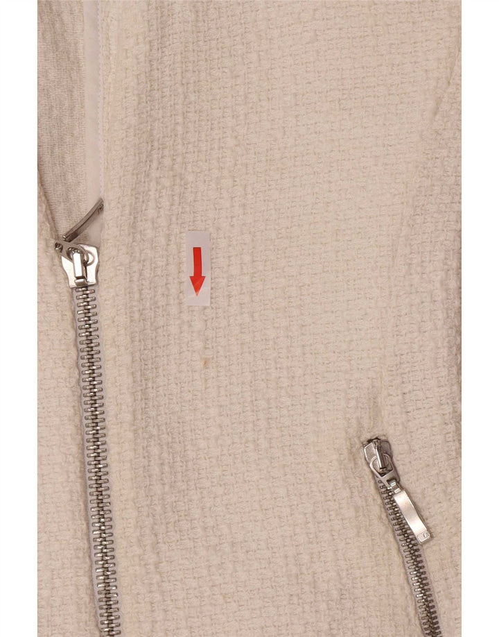 Zara Mujer Crop Blazer Chaqueta UK 8 Small Algodón Blanco
