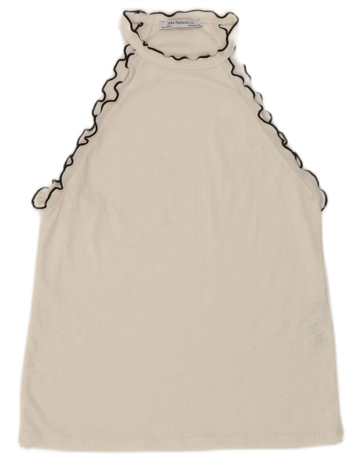 Zara Mujer Crop Halter Top UK 12 Medio Algodón Blanco