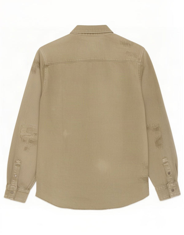 Zara Hombre Camisa Vaquera De Corte Relajado Grande Algodón Caqui