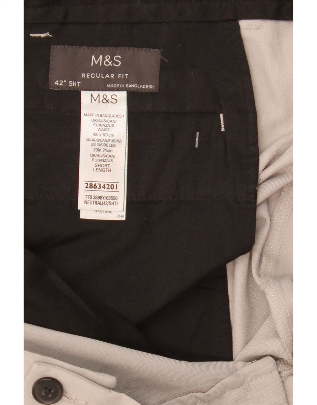 Marks & Spencer Pantalón chino de corte regular para hombre W42 L28 Poliéster gris