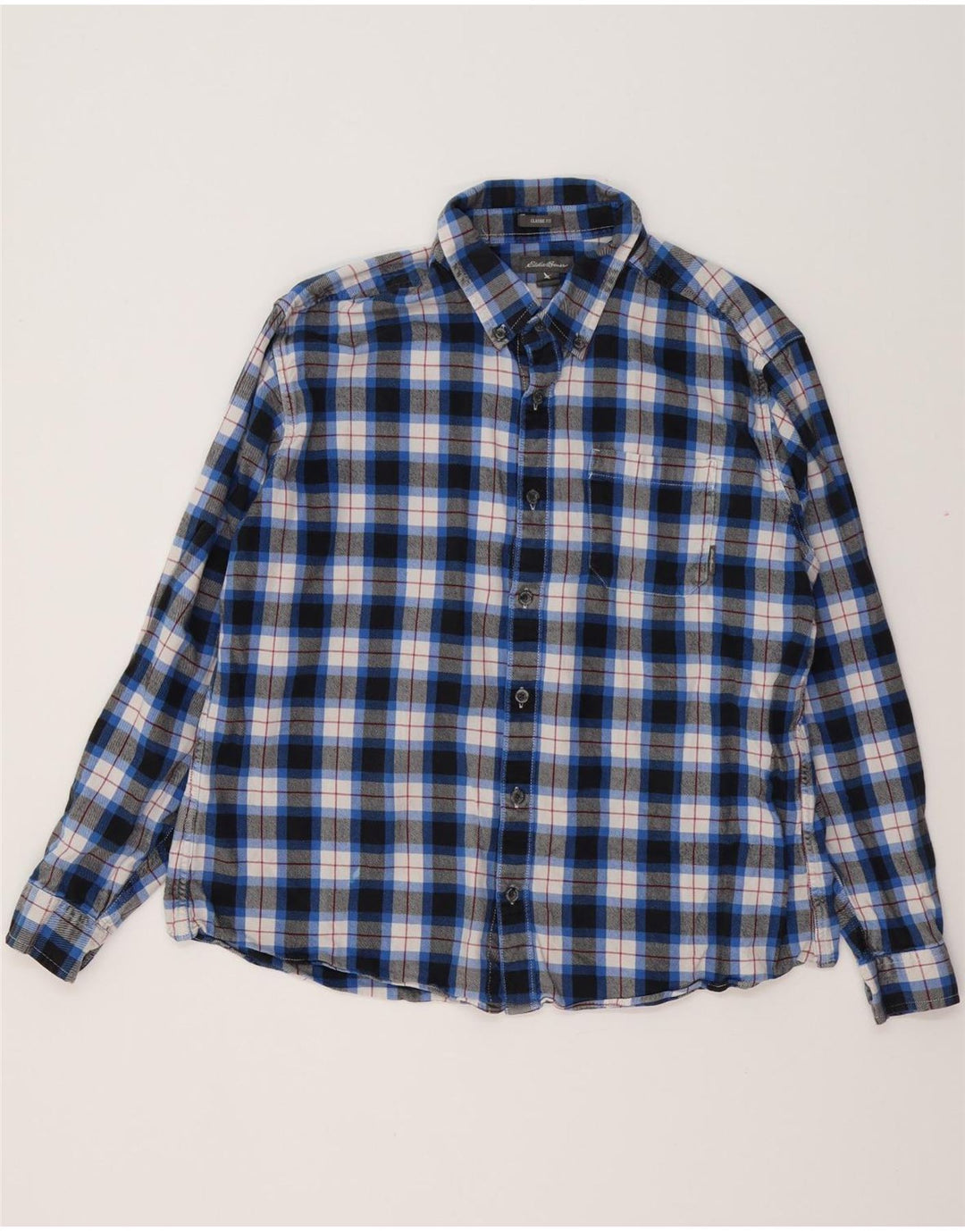 EDDIE BAUER Camisa de franela de corte clásico para hombre XL Algodón a cuadros azules