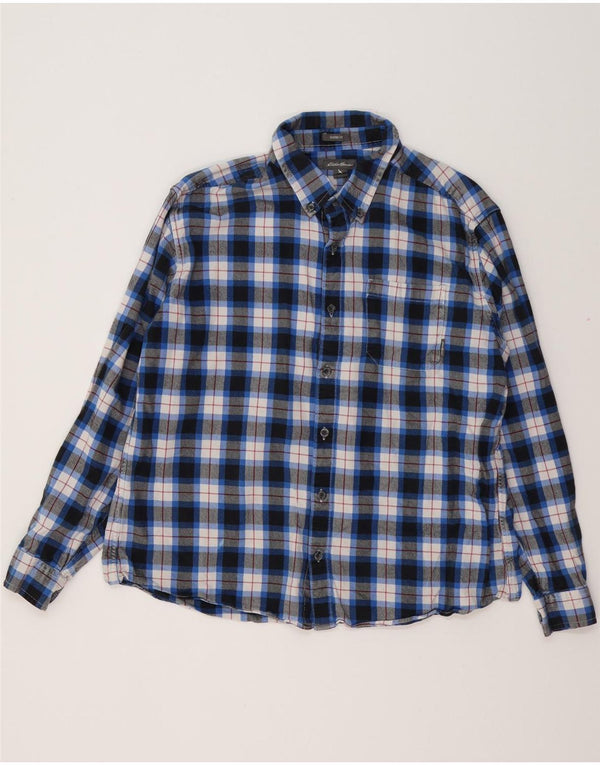 EDDIE BAUER Camisa de franela de corte clásico para hombre XL Algodón a cuadros azules