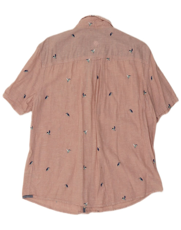 Camisa de hombre de corte regular y manga corta de Fat Face, talla grande, en lino con estampado animal rosa