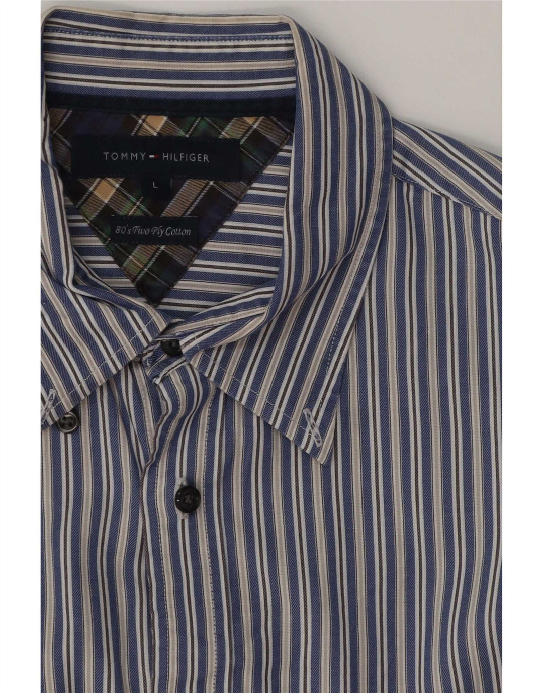 Camisa Tommy Hilfiger Hombre Grande Algodón A Rayas Azul