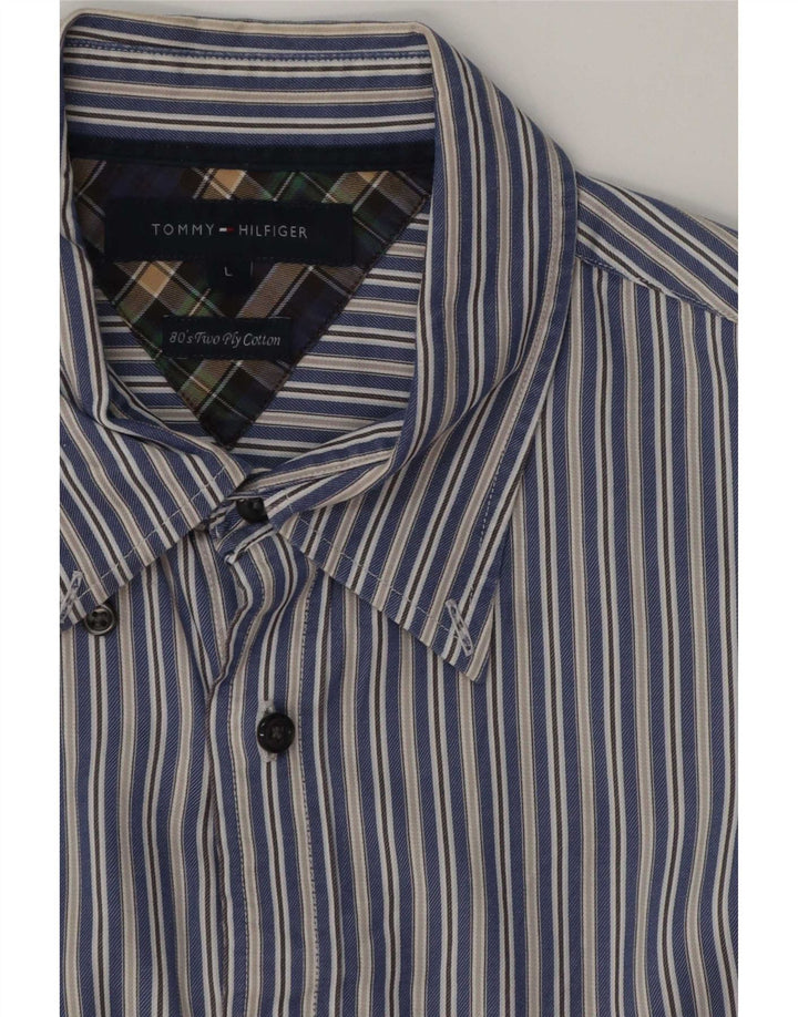 Camisa Tommy Hilfiger Hombre Grande Algodón A Rayas Azul