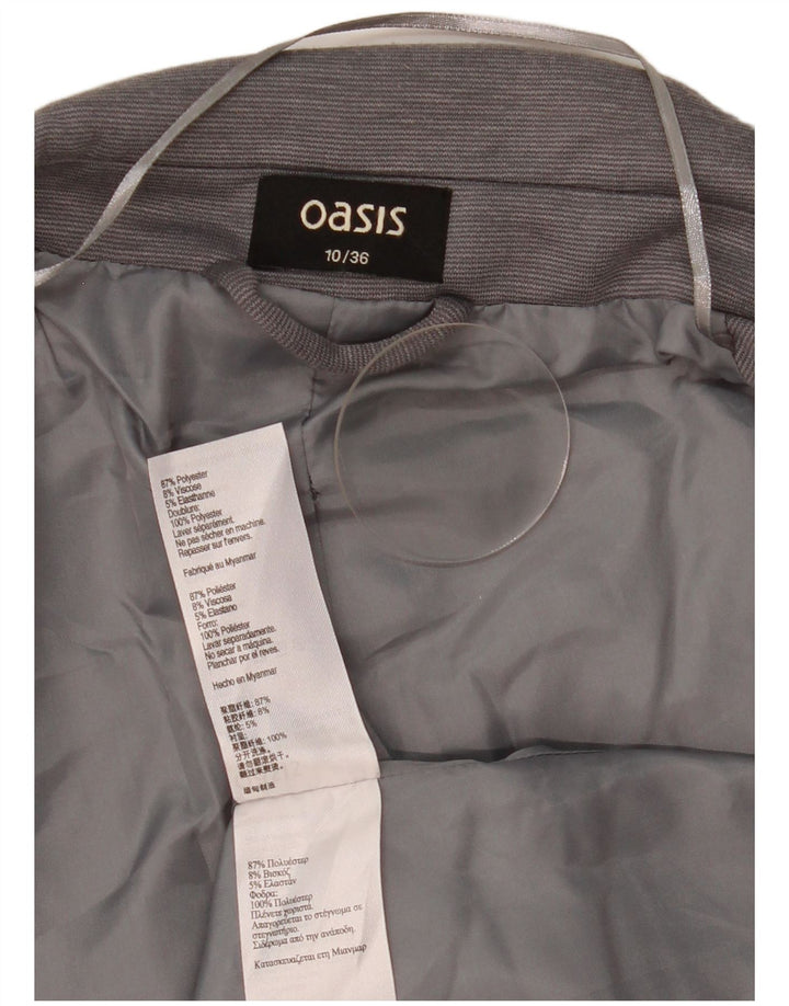 Oasis Chaqueta tipo blazer abierta para mujer UK 10 Small Gris Poliéster a rayas