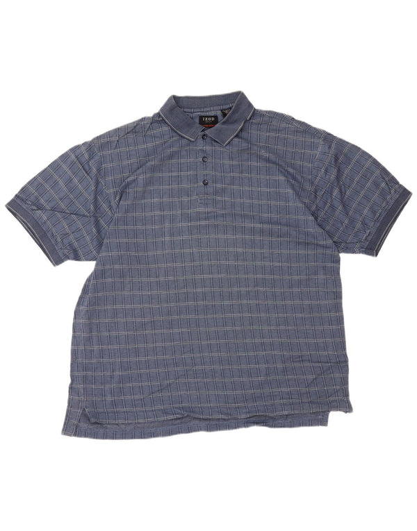 IZOD Polo para hombre de algodón a cuadros azules grandes
