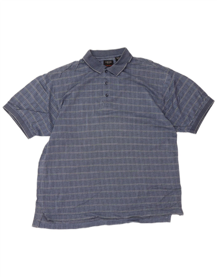 IZOD Polo para hombre de algodón a cuadros azules grandes
