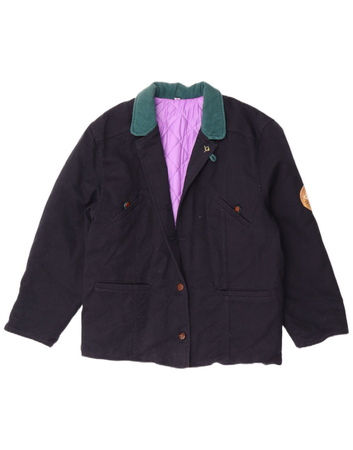Vintage mujer 2 botones Blazer chaqueta IT 44 medio azul marino colorblock