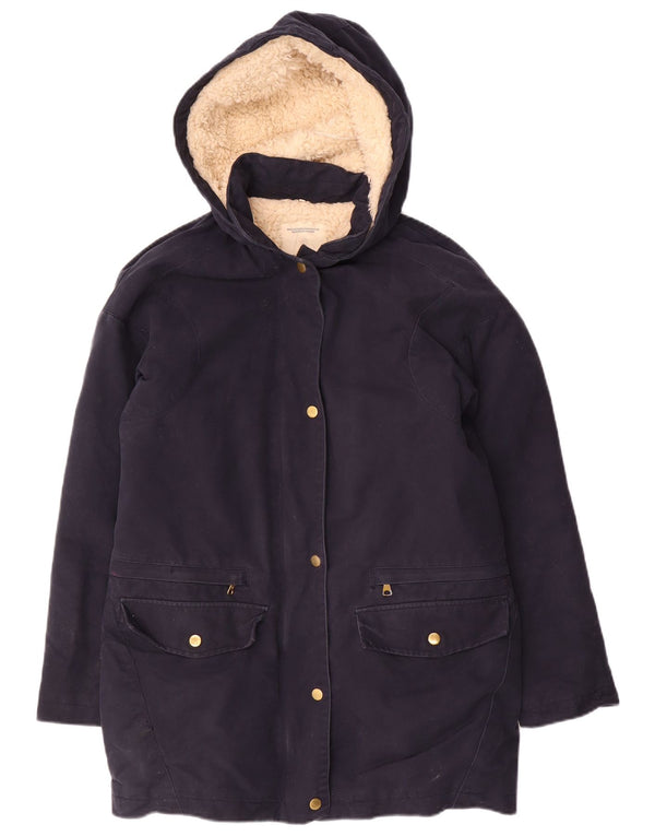 Zara Mujer Trafaluc Chaqueta Parka Sherpa con Capucha UK 10 Small Azul Marino