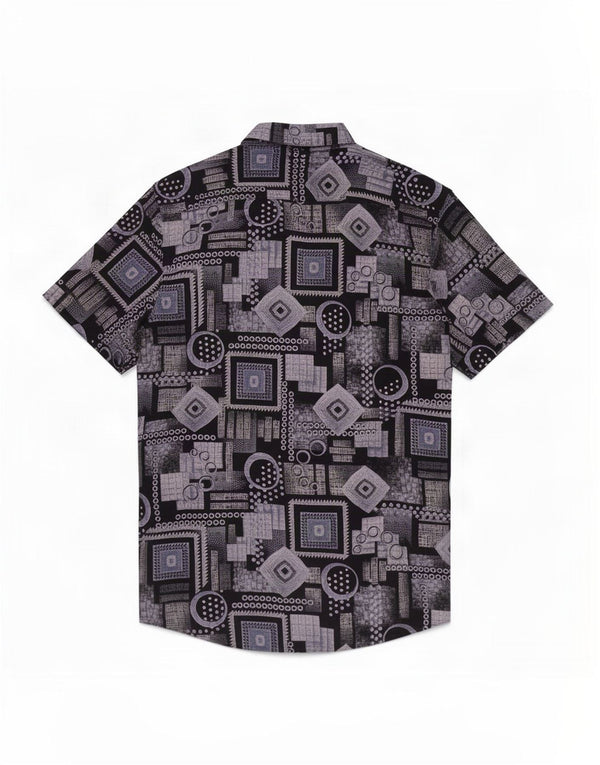 Vintage Mens Short Sleeve Shirt XL Navy Blue Geometric Viscose