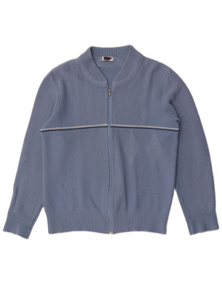 Vintage hombres Cardigan suéter medio azul rayas