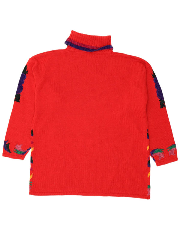 Vintage mujer rollo cuello jersey suéter Reino Unido 18 XL rojo floral poliacrílico