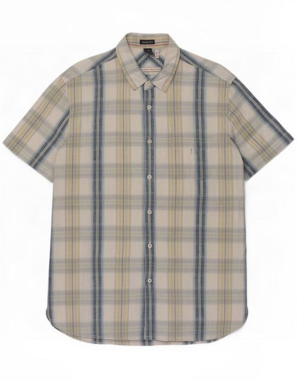 White Stuff Camisa ajustada para hombre de lino a cuadros azul medio