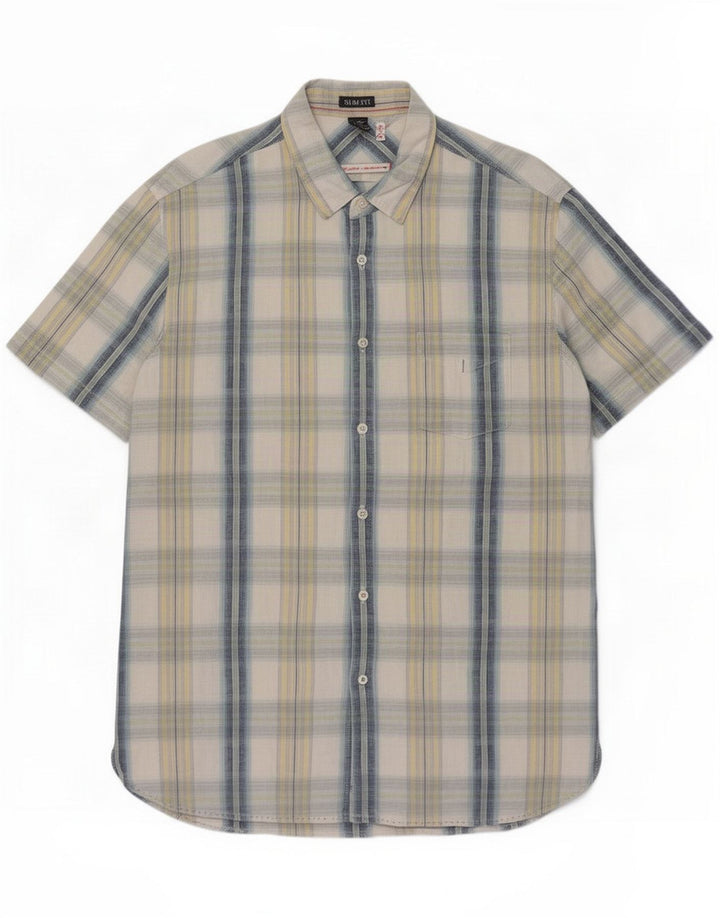 White Stuff Camisa ajustada para hombre de lino a cuadros azul medio