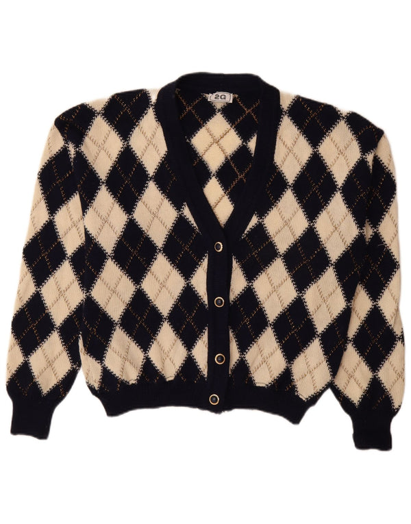 Vintage mujer Cardigan suéter IT 48 XL Beige Argyle/Diamante