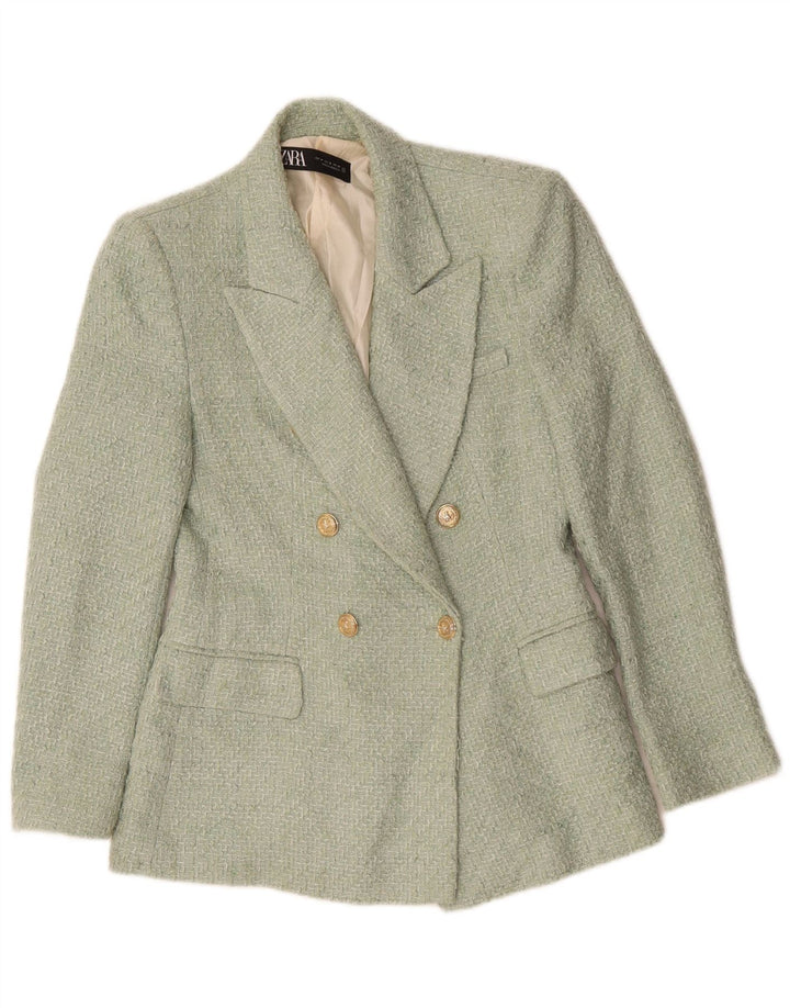 ZARA Chaqueta Blazer De Doble Botonadura Para Mujer UK 42 Acrílico Verde Medio