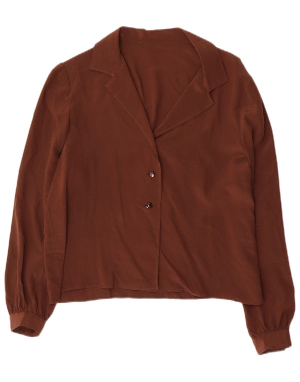 VINTAGE Blusa camisa mujer Reino Unido 16 Marrón grande