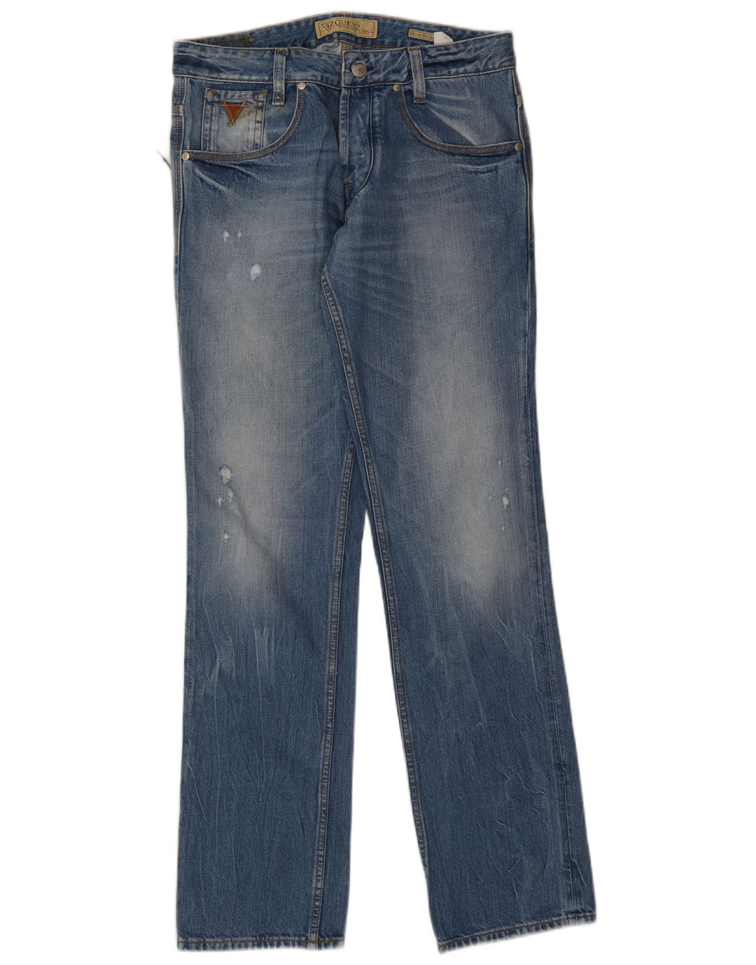 Guess Vaqueros rectos desgastados para hombre W31 L34 Algodón azul