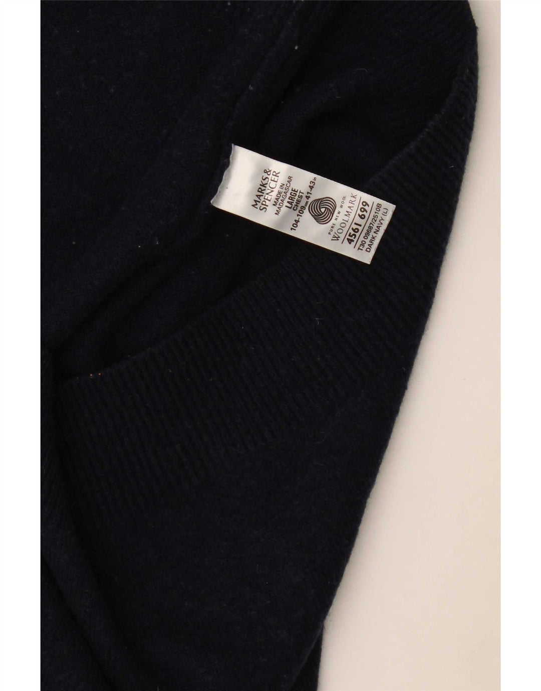 Marks & Spencer Jersey con cuello en V para hombre, talla grande, lana de cordero azul marino