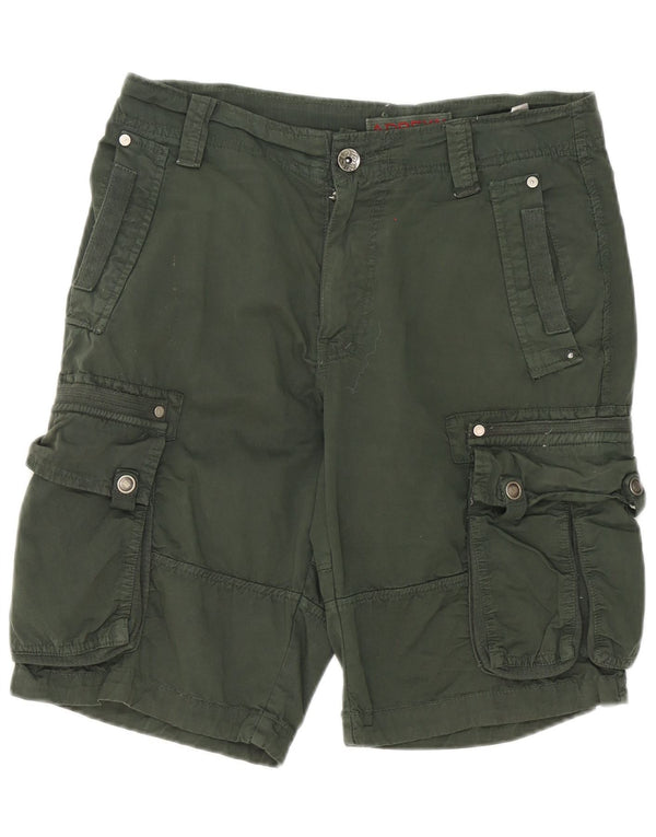 Vintage hombres cargo pantalones cortos W34 algodón verde grande