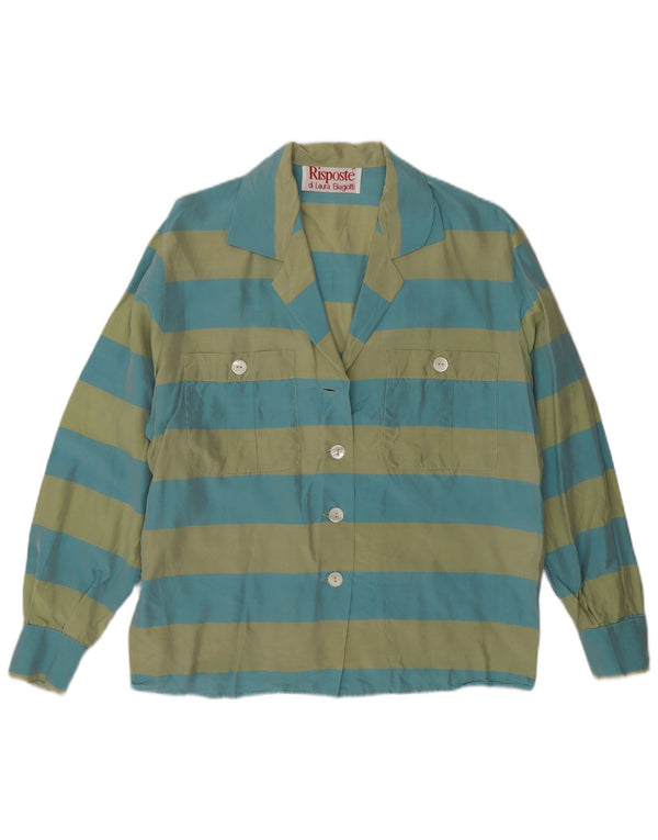 Laura Biagiotti Blusa camisera para mujer EU 42 Grande Seda a rayas verdes