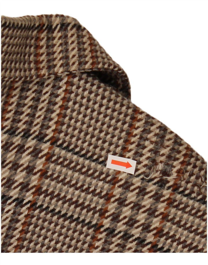 Vintage mujer 1 botón Blazer chaqueta Reino Unido 20 2XL marrón comprobar lana