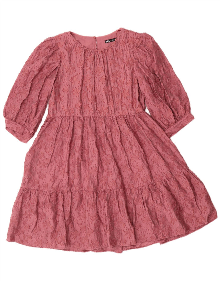 Zara Vestido Acampanado con Manga 3/4 para Mujer UK 6 XS Rosa Floral Viscosa Bohemio