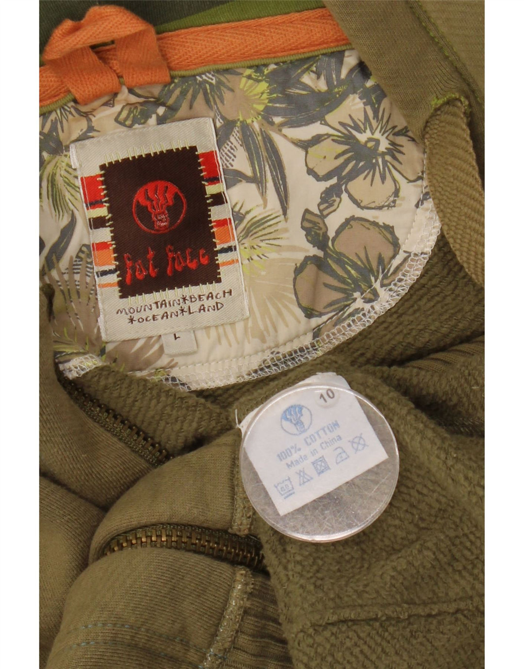 Sudadera con capucha y cremallera para hombre Fat Face Algodón caqui grande