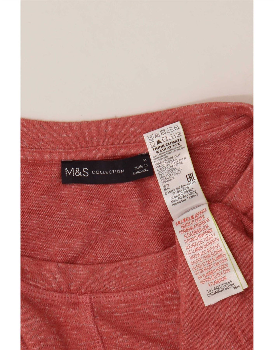 Marks & Spencer Camiseta para Mujer Top UK 44 Medium Viscosa Roja