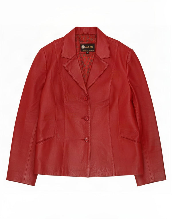 Alji Piel Chaqueta Blazer De Cuero De 3 Botones Para Mujer IT 44 Rojo Mediano