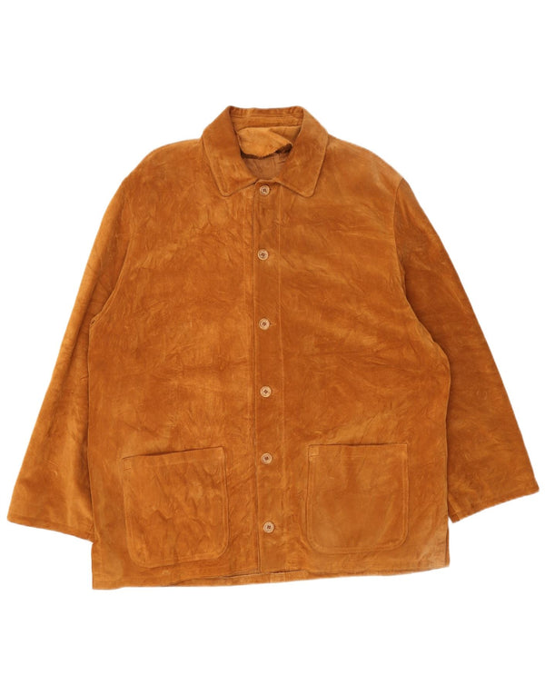 Vintage hombres ante chaqueta Reino Unido 42 XL cuero beige