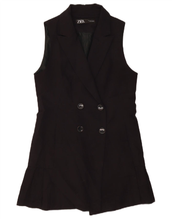 Zara Mujer Abrigo Sin Mangas De Doble Botonadura UK 42 Medium Negro