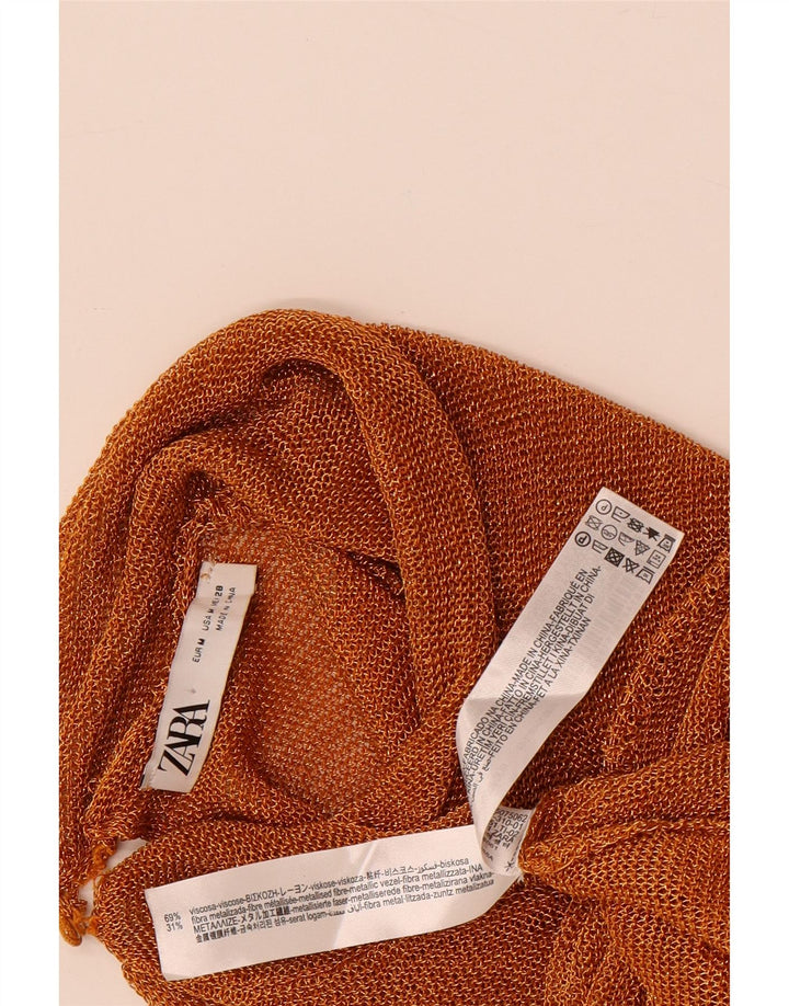 Zara Mujer Crop See Through Top Manga Larga UK 42 Viscosa Naranja Medio