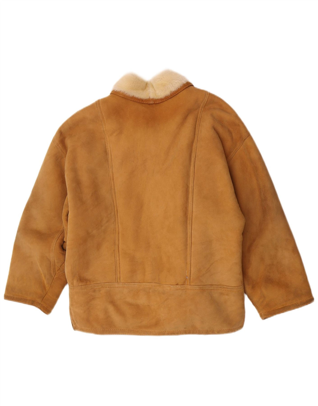 Vintage mujer chaqueta de piel de oveja de gran tamaño IT 42 Bloque de color marrón medio