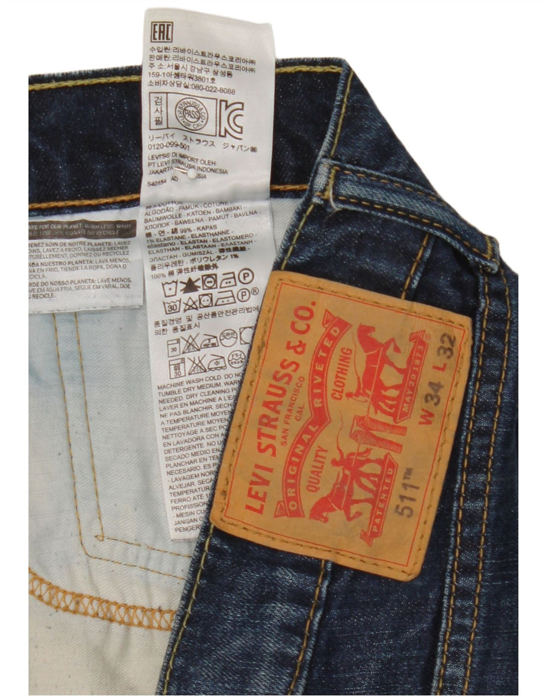 Levi's Mujer 511 Slim Jeans W34 L32 Algodón Azul