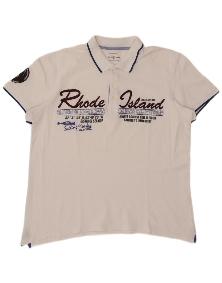 Rhode Island Polo gráfico para hombre de algodón blanco grande
