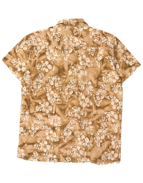 Vintage hombres camisa de manga corta grande beige floral algodón