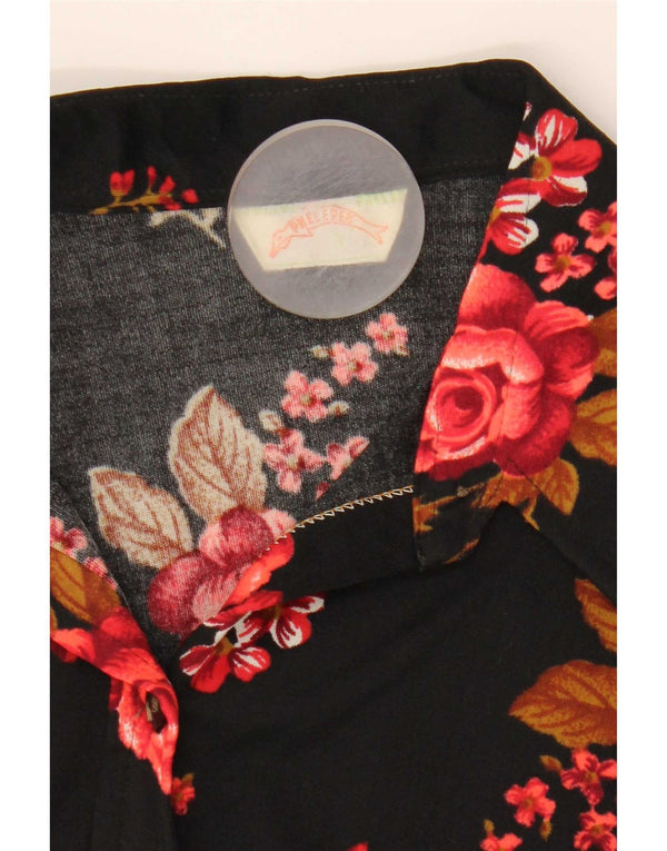 Vintage mujer camisa de manga corta Reino Unido 10 pequeño negro floral