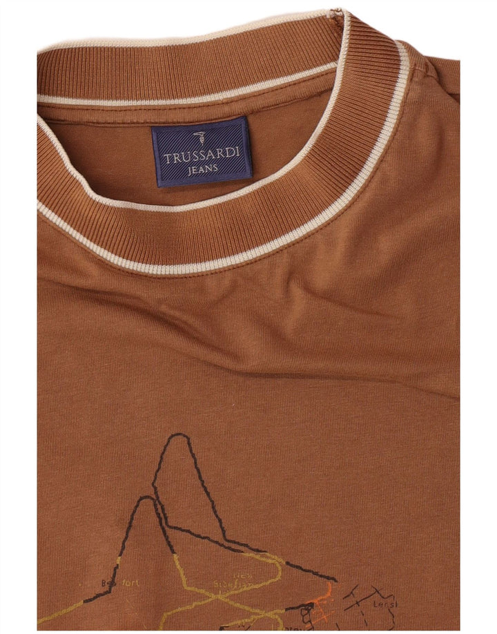 Trussardi Jeans Hombre Camiseta Estampada Manga Larga Algodón Marrón Medio