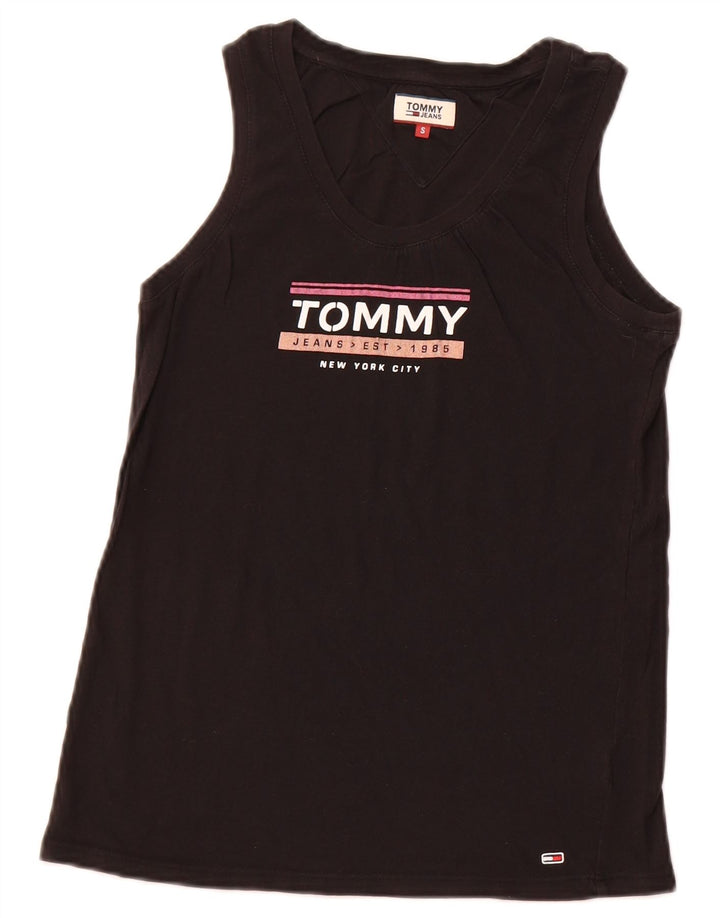 TOMMY HILFIGER Top sin mangas gráfico para mujer UK 8 Small Black