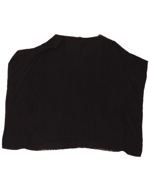 Desigual Mujer Poncho Blusa Top UK 46 Grande Negro Floral Viscosa