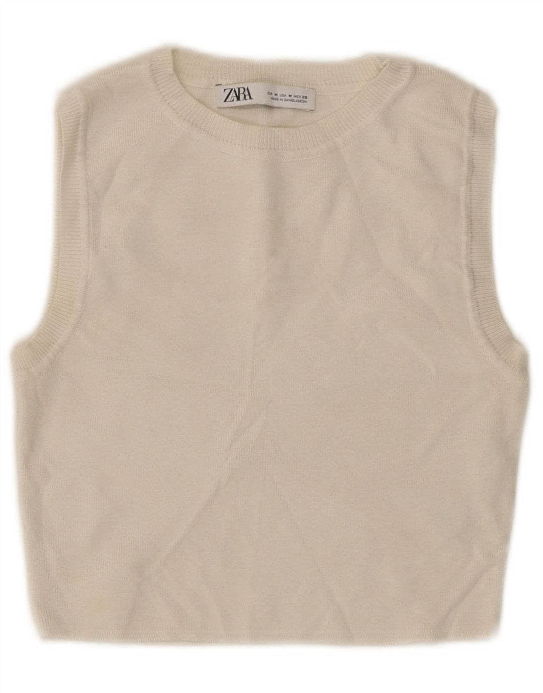 Zara Mujer Crop Vest Top UK 12 Medium Viscosa Blanca