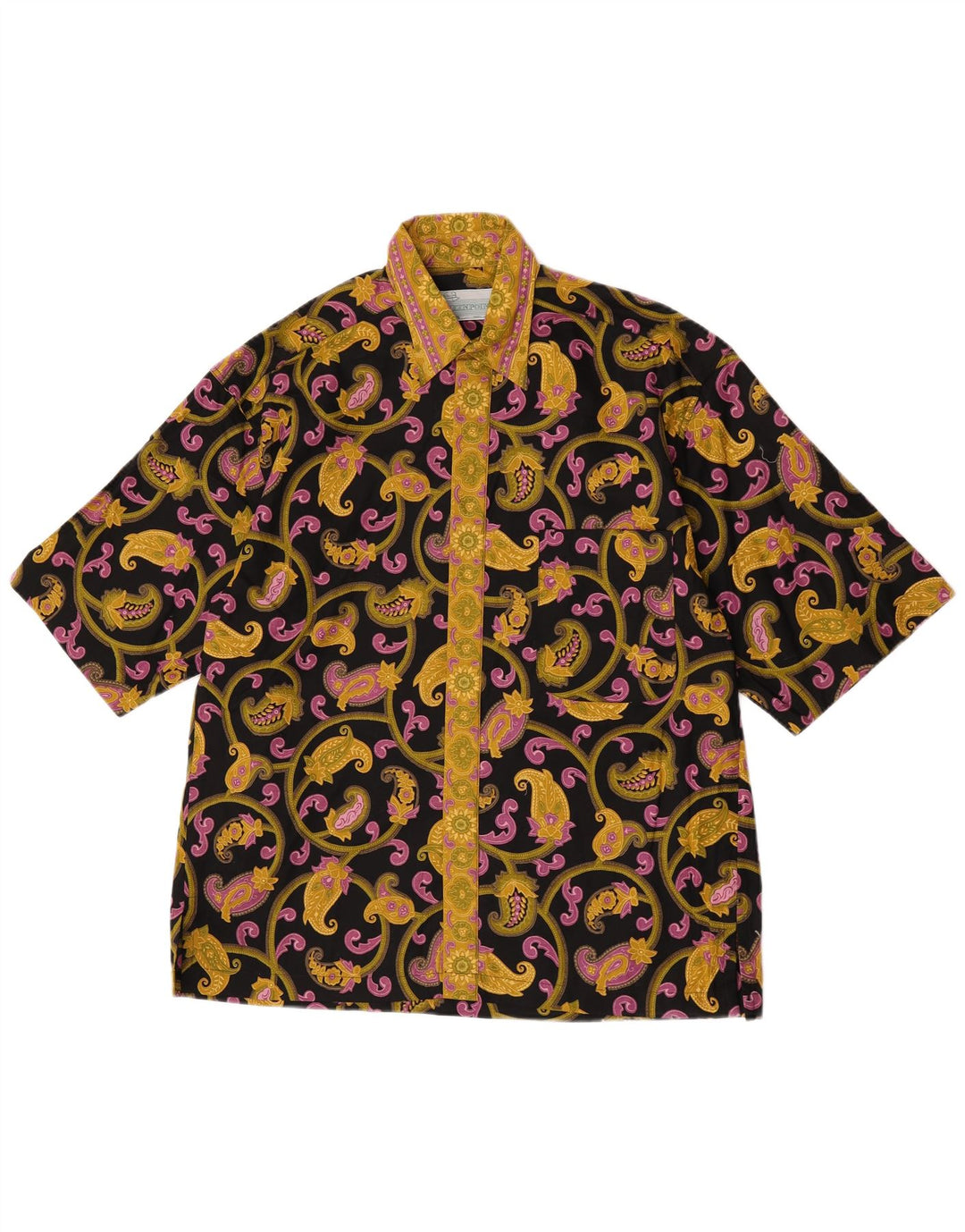 Vintage hombres camisa de manga corta medio negro Paisley