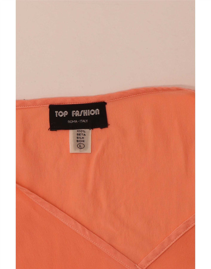 Vintage mujer chaleco top Reino Unido 14 seda naranja grande