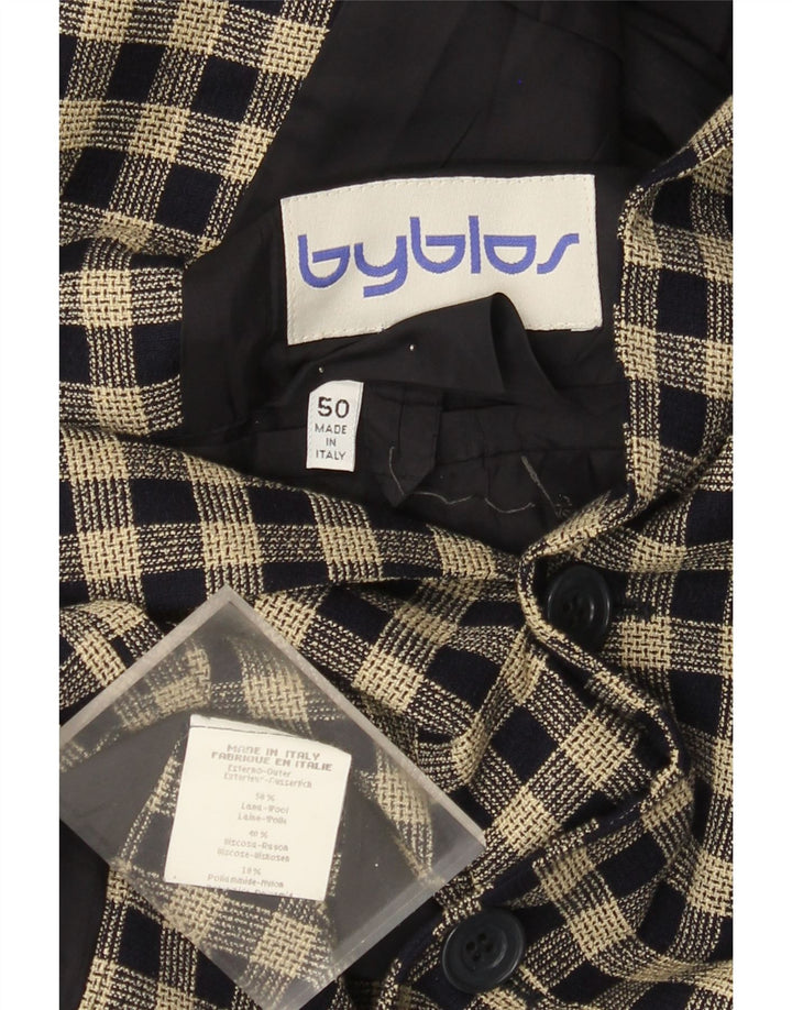 Byblos Chaqueta tipo blazer de 2 botones para hombre IT 50 Large Black Check Wool