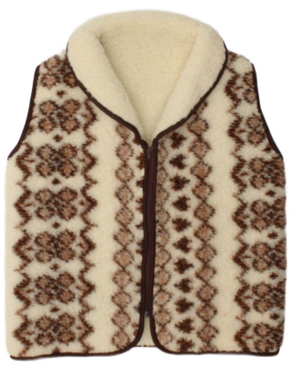 Vintage mujer Sherpa Gilet IT 48 XL de lana blanca Fair Isle