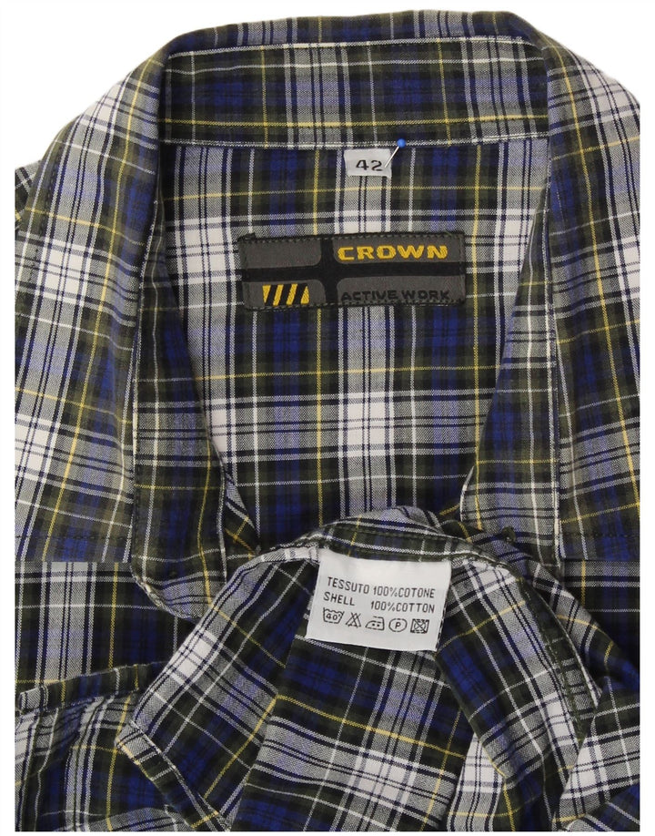 CROWN Camisa de franela para hombre Talla 42 Algodón a cuadros azul marino grande