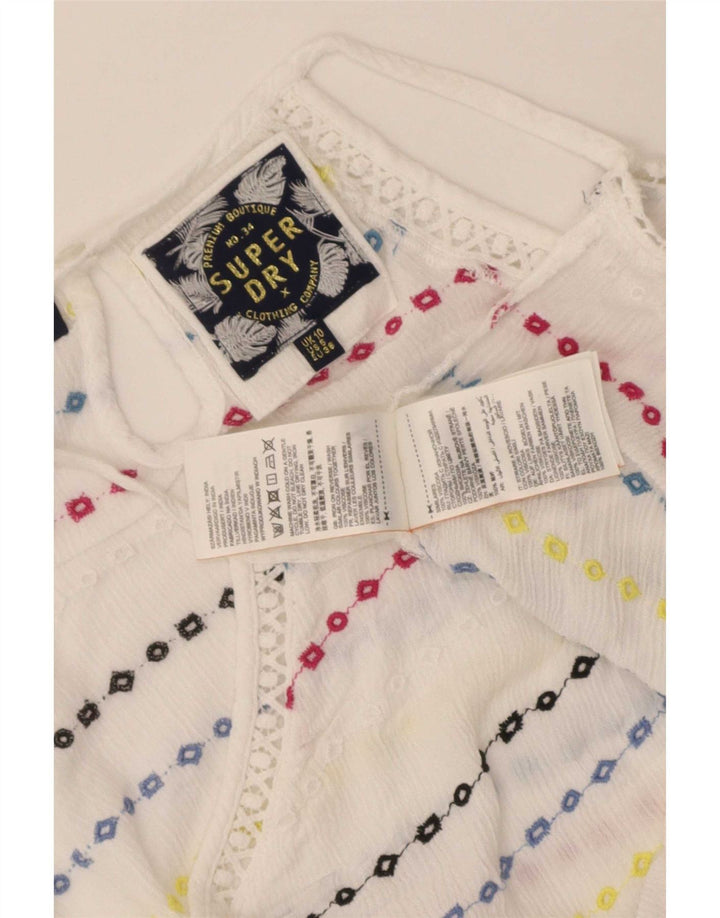 Superdry Mujer Crop Halter Top UK 40 Small Blanco Rayas Viscosa